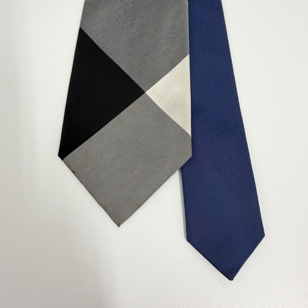 Burberry London Recent Tie Nova Check Plaid Blue/Black Silk Cotton 3.25" x 56.5"